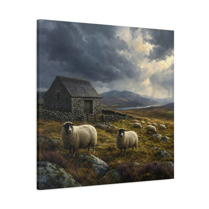 Side Mockup 3. Animals Sheep Rural Landscape shown as stretched canvas wall art