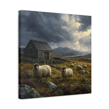Side Mockup 6. Animals Sheep Rural Landscape shown as stretched canvas wall art