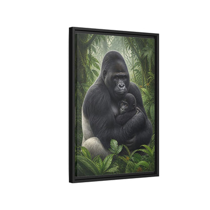 Side Mockup 3. Animals Silverback Gorilla Embrace shown as framed canvas print