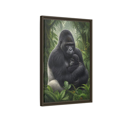 Side Mockup 2. Animals Silverback Gorilla Embrace shown as framed canvas print