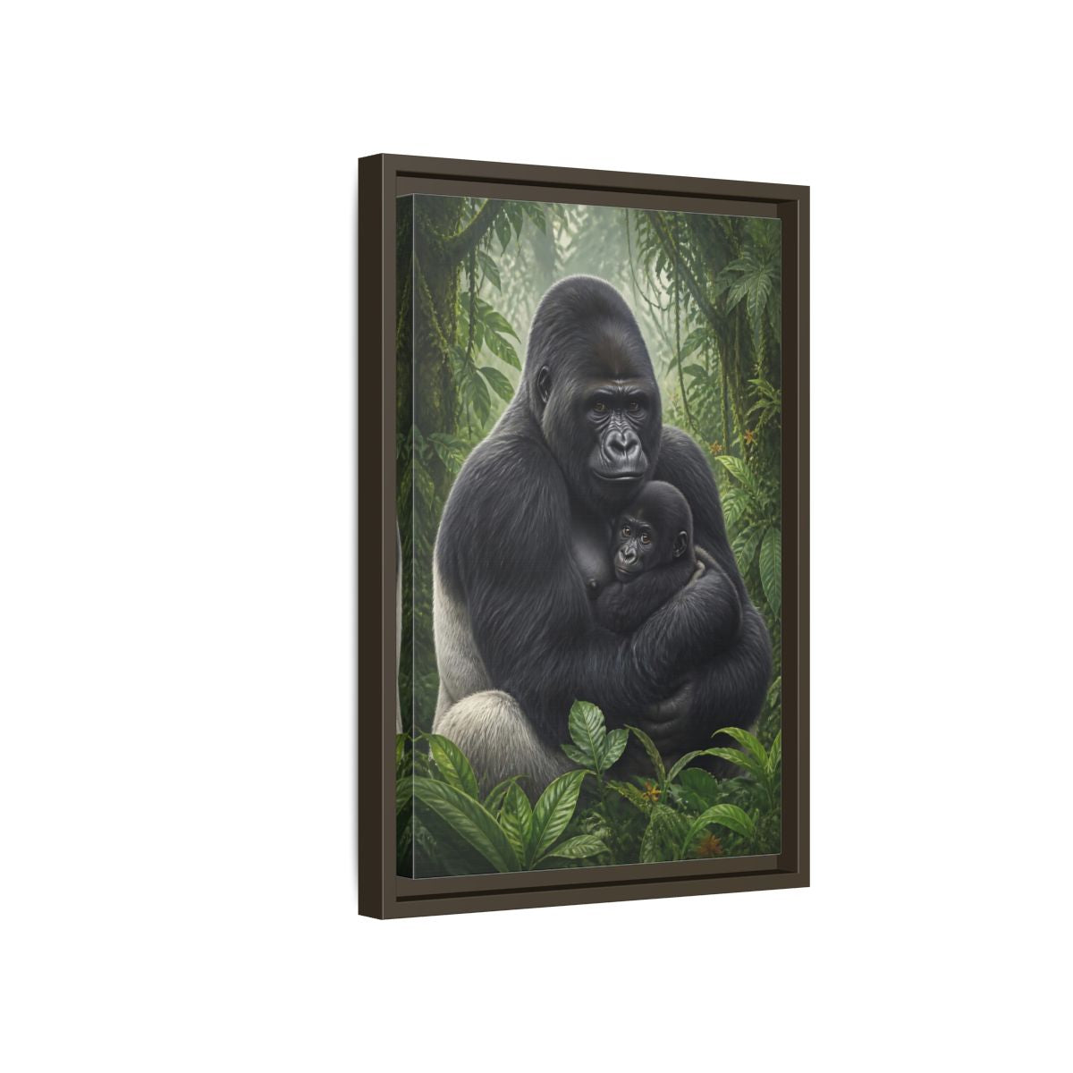 Side Mockup 5. Animals Silverback Gorilla Embrace shown as framed canvas print
