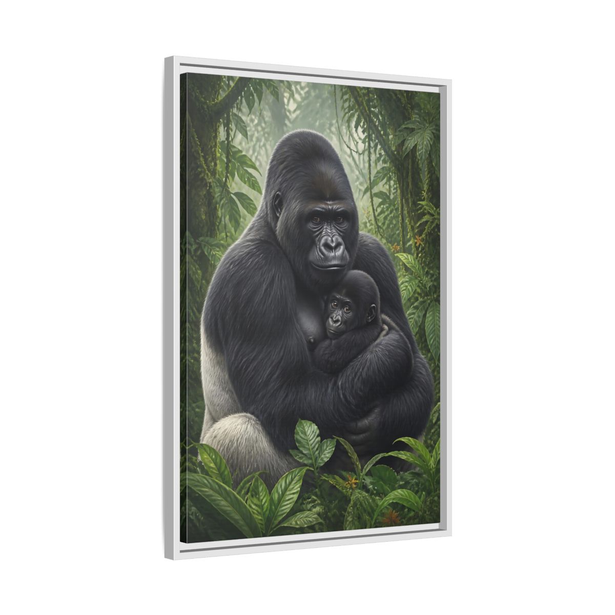 Side Mockup 10. Animals Silverback Gorilla Embrace shown as framed canvas print