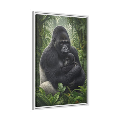 Side Mockup 10. Animals Silverback Gorilla Embrace shown as framed canvas print