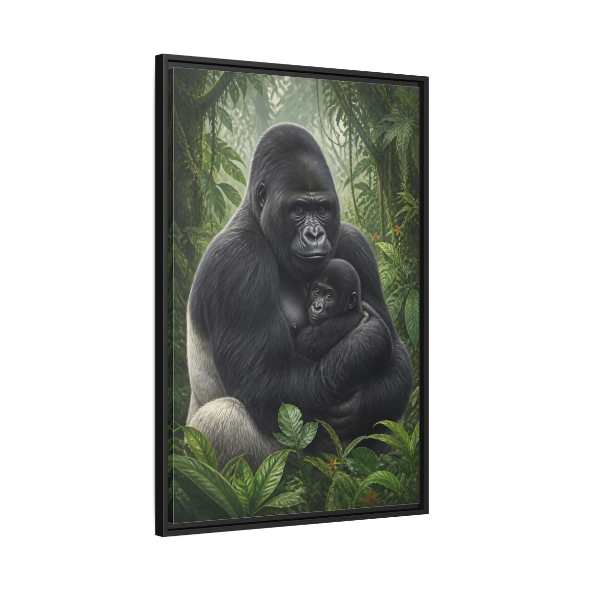 Side Mockup 13. Animals Silverback Gorilla Embrace shown as framed canvas print