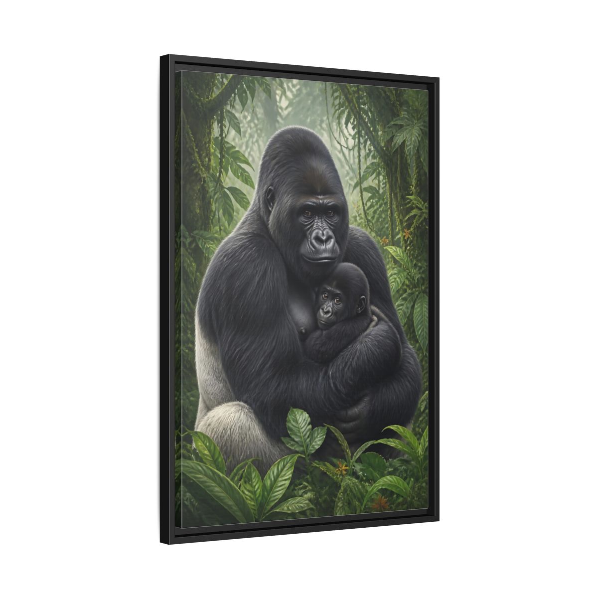 Side Mockup 14. Animals Silverback Gorilla Embrace shown as framed canvas print