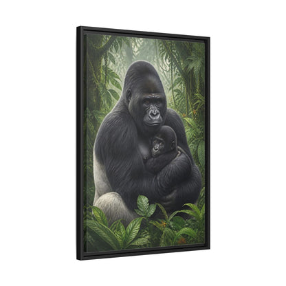 Side Mockup 14. Animals Silverback Gorilla Embrace shown as framed canvas print