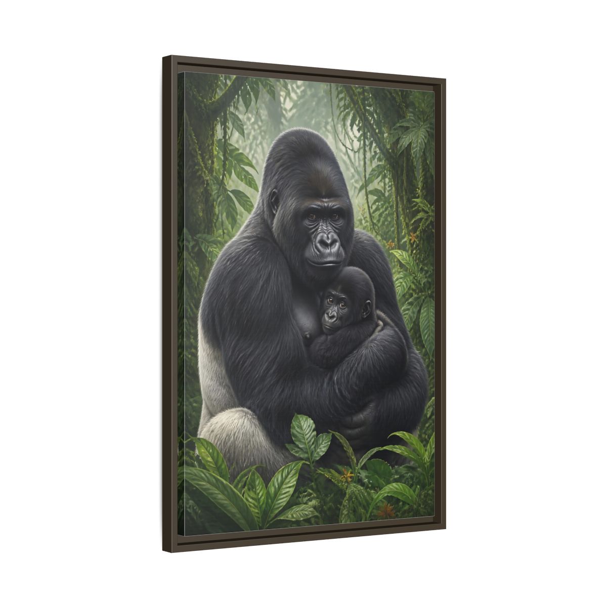 Side Mockup 11. Animals Silverback Gorilla Embrace shown as framed canvas print