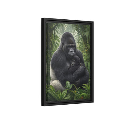 Side Mockup 6. Animals Silverback Gorilla Embrace shown as framed canvas print