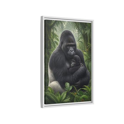 Side Mockup 1. Animals Silverback Gorilla Embrace shown as framed canvas print