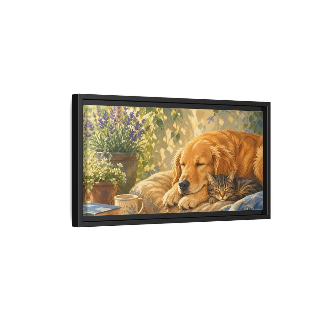 Side Mockup 8. Animals Sleeping Animals Cozy Pet Scene shown as stretched canvas wall art