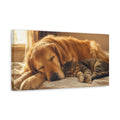 Side Mockup 3. Animals Sleeping Pets Brown And Gold shown as stretched canvas wall art
