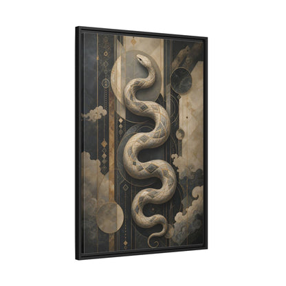 Side Mockup 13. Animals Snake Black And Gold shown as stretched canvas wall art