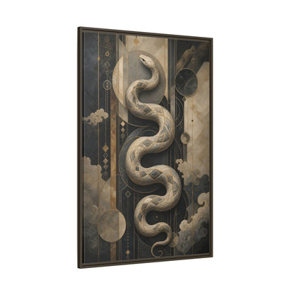Side Mockup 8. Animals Snake Black And Gold shown as stretched canvas wall art