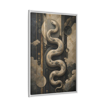 Side Mockup 9. Animals Snake Black And Gold shown as stretched canvas wall art