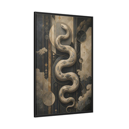 Side Mockup 12. Animals Snake Black And Gold shown as stretched canvas wall art