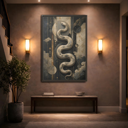 Mockup 2. Animals Snake Black And Gold shown as stretched canvas wall art
