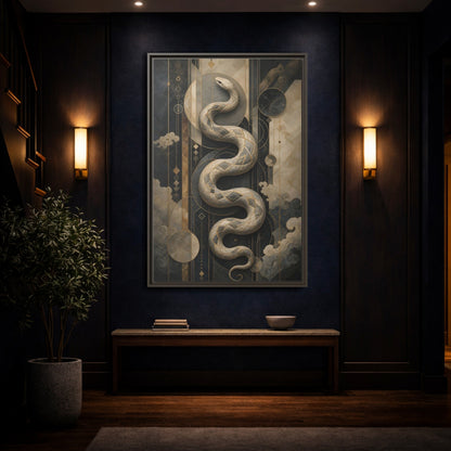 Mockup 4. Animals Snake Black And Gold shown as stretched canvas wall art