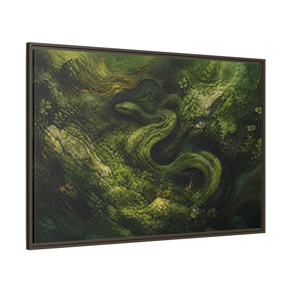 Side Mockup 8. Animals Snake Green And Gold shown as stretched canvas wall art