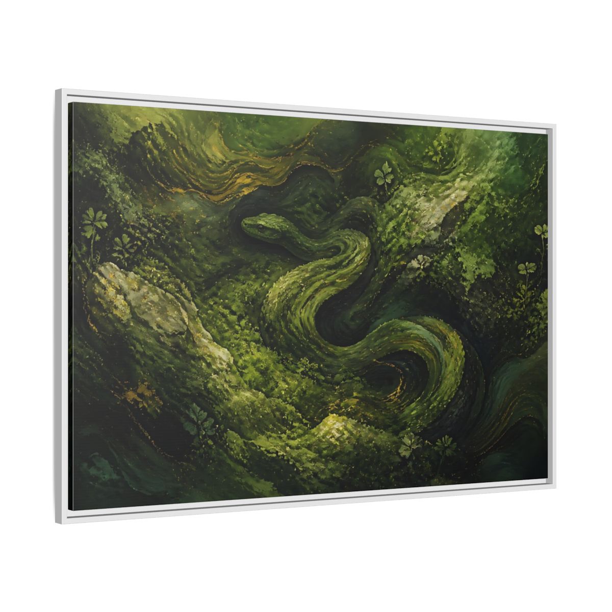 Side Mockup 7. Animals Snake Green And Gold shown as stretched canvas wall art