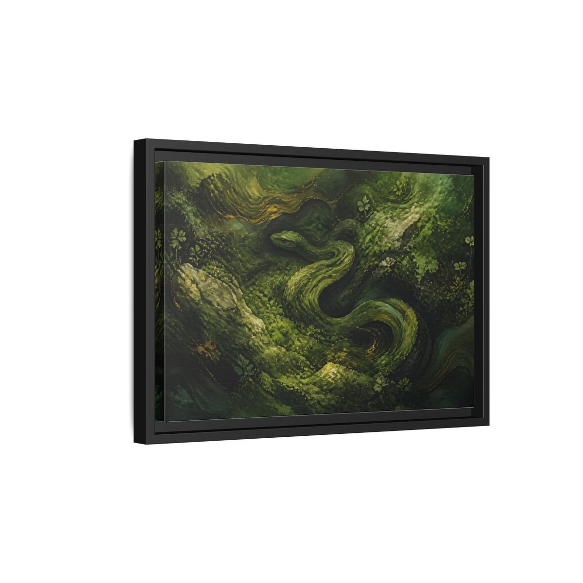 Side Mockup 6. Animals Snake Green And Gold shown as stretched canvas wall art