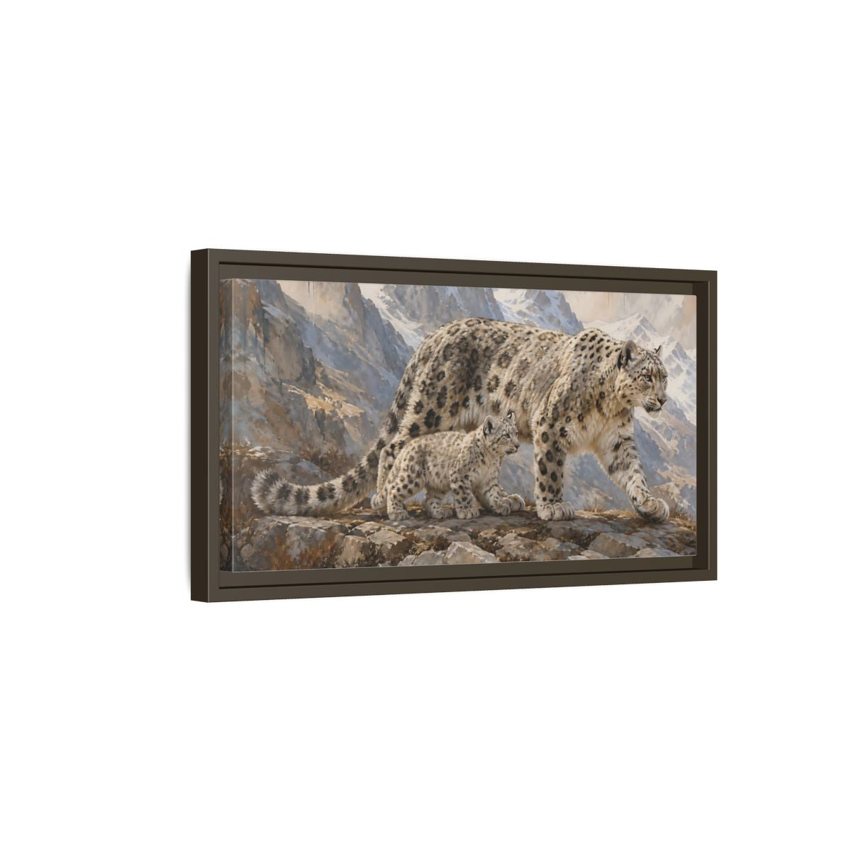 Side Mockup 7. Animals Snow Leopards Snow Leopard Art shown as stretched canvas wall art