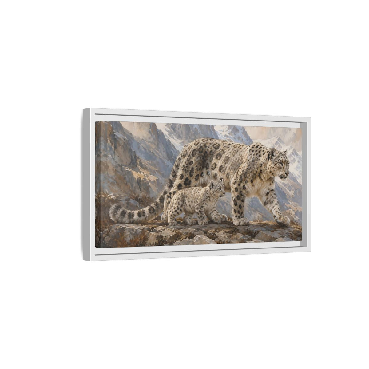 Side Mockup 6. Animals Snow Leopards Snow Leopard Art shown as stretched canvas wall art
