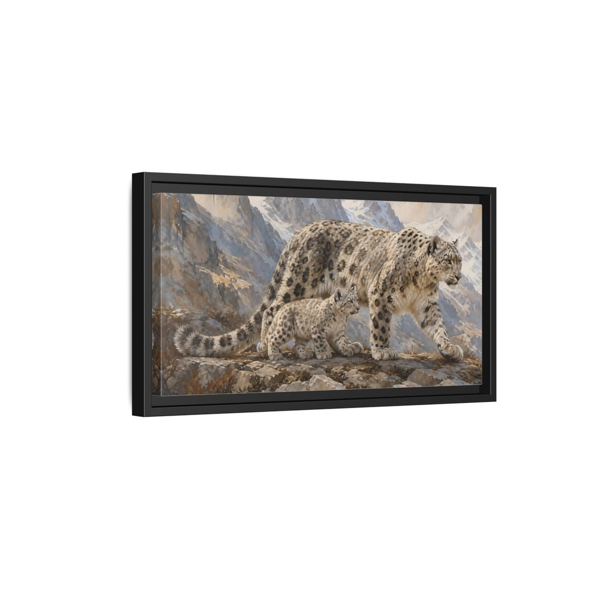 Side Mockup 8. Animals Snow Leopards Snow Leopard Art shown as stretched canvas wall art