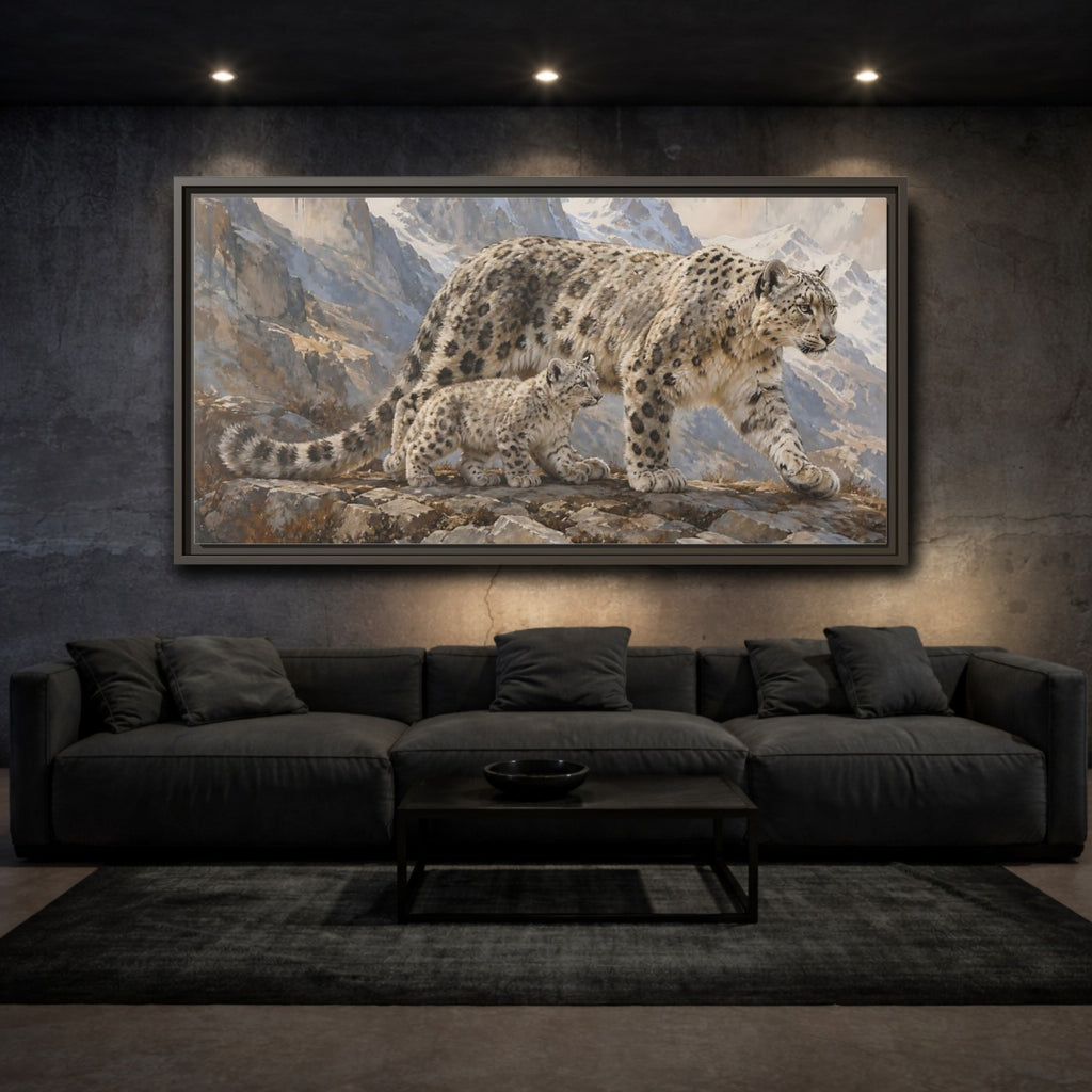Mockup 3. Animals Snow Leopards Snow Leopard Art shown as stretched canvas wall art