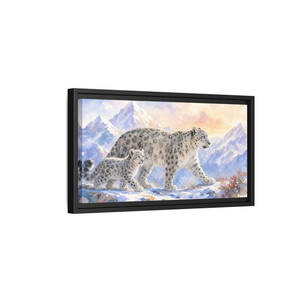 Side Mockup 8. Animals Snow Leopards Snow Leopard Watercolor shown as stretched canvas wall art