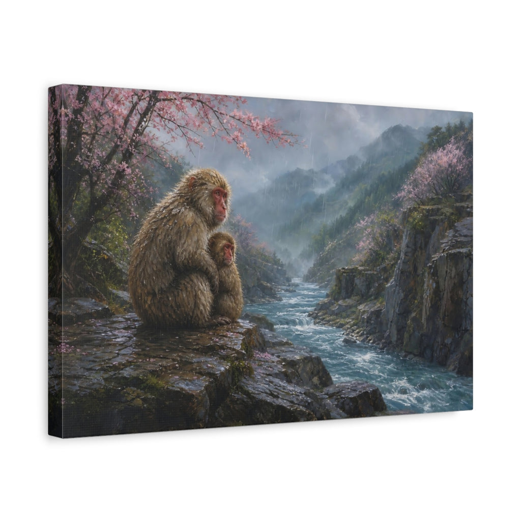 Side Mockup 4. Animals Snow Monkeys Brown And Pink Nature shown as stretched canvas wall art