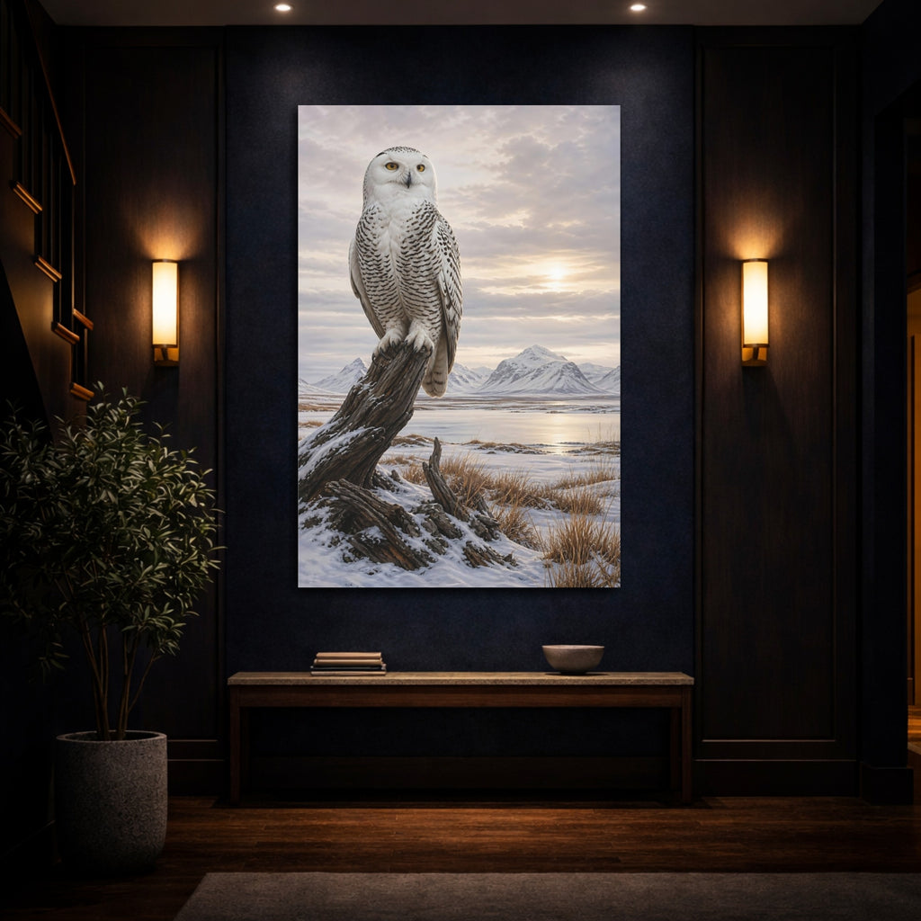 Mockup 4. Animals Snowy Owl Snowy Owl Winter shown as stretched canvas wall art
