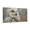 Side Mockup 3. Animals Snowy Owl White And Gray Owl shown as stretched canvas wall art