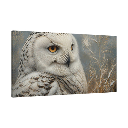Main Mockup. Animals Snowy Owl White And Gray Owl shown as stretched canvas wall art