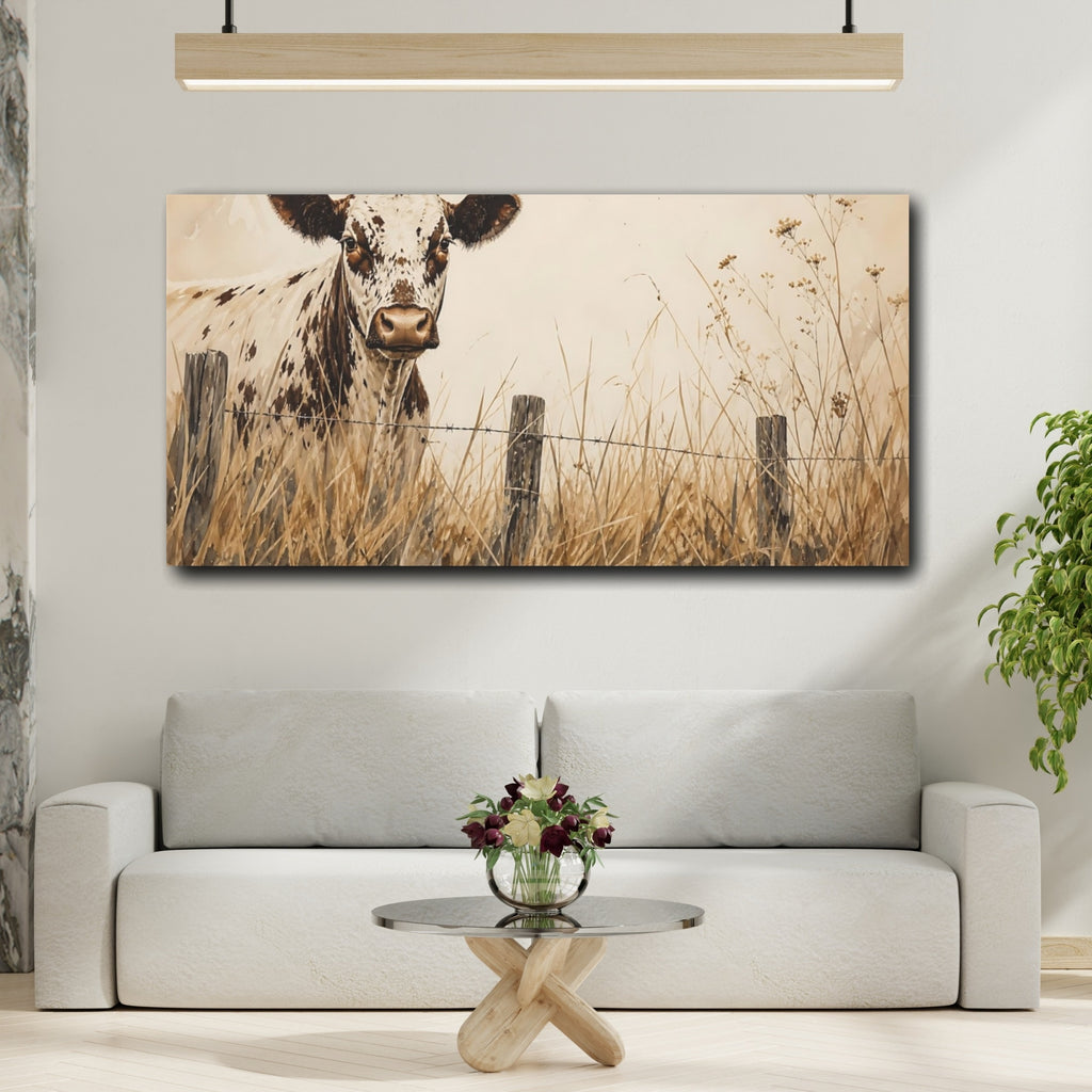 Mockup 2. Animals Spotted Cow Brown And White shown as stretched canvas wall art