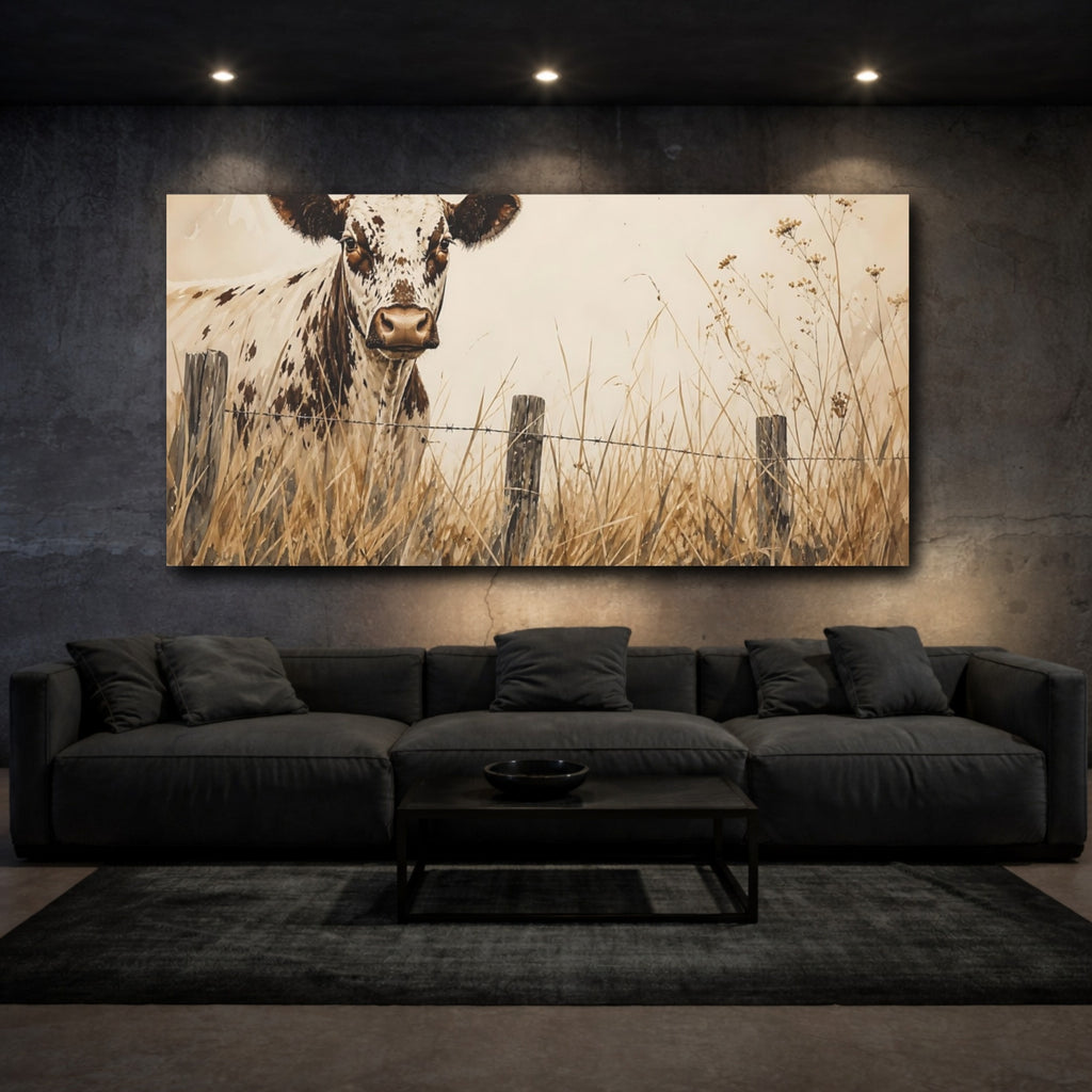 Mockup 3. Animals Spotted Cow Brown And White shown as stretched canvas wall art
