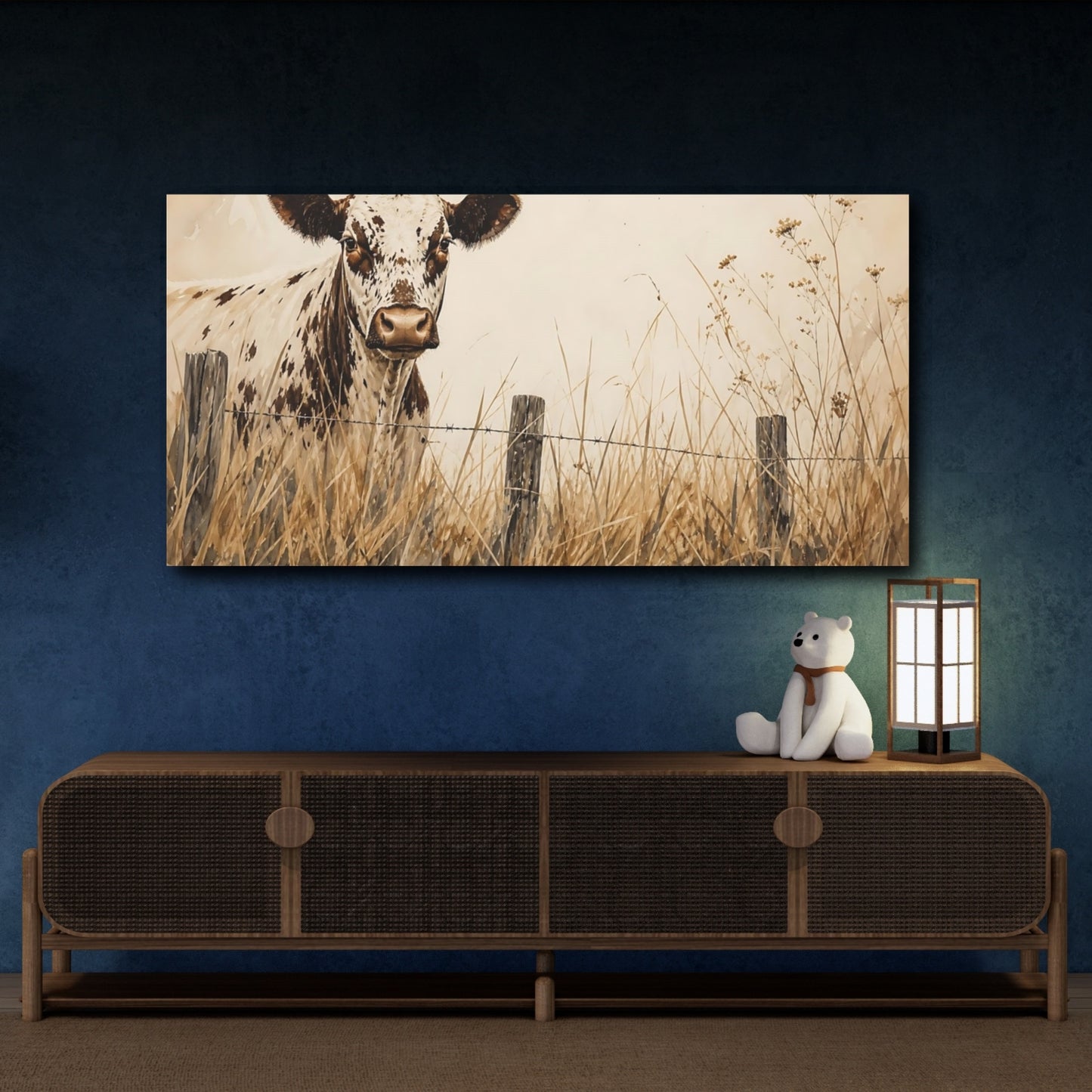 Mockup 4. Animals Spotted Cow Brown And White shown as stretched canvas wall art