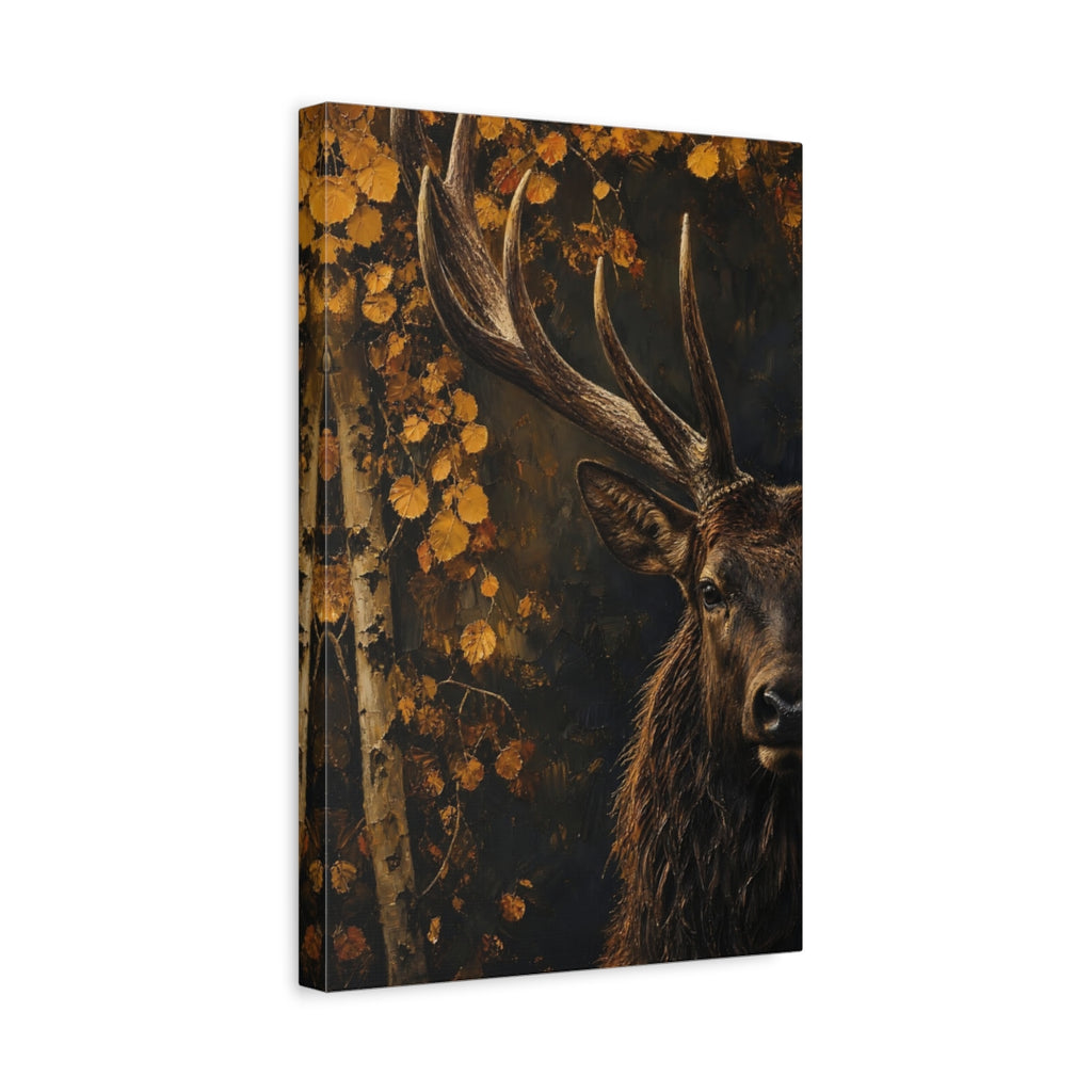 Side Mockup 4. Animals Stag Brown Gold Stag shown as stretched canvas wall art