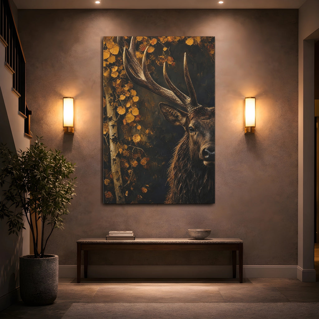 Mockup 2. Animals Stag Brown Gold Stag shown as stretched canvas wall art