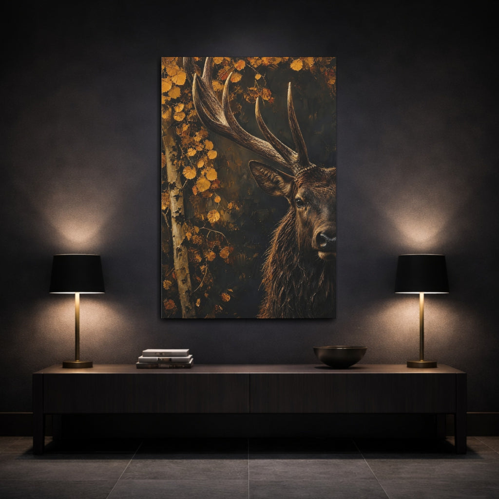 Mockup 3. Animals Stag Brown Gold Stag shown as stretched canvas wall art