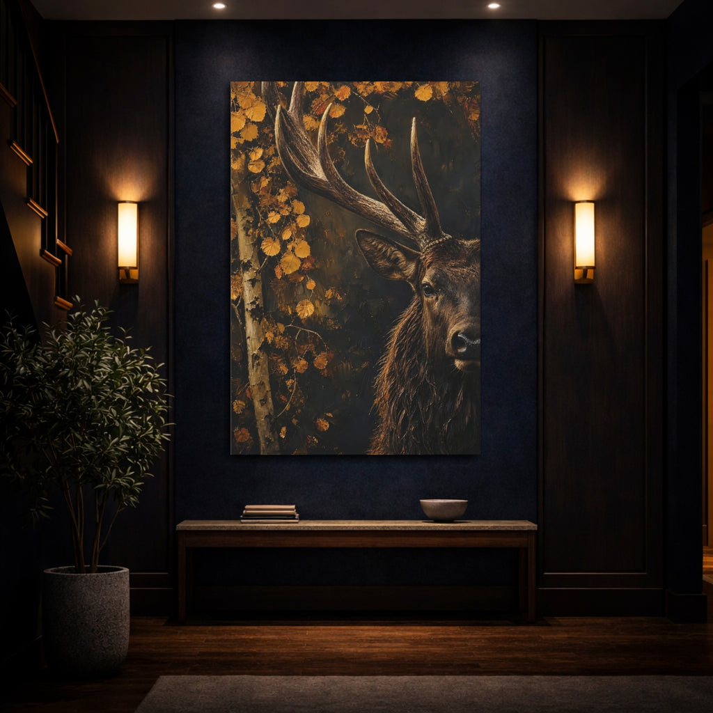 Mockup 4. Animals Stag Brown Gold Stag shown as stretched canvas wall art