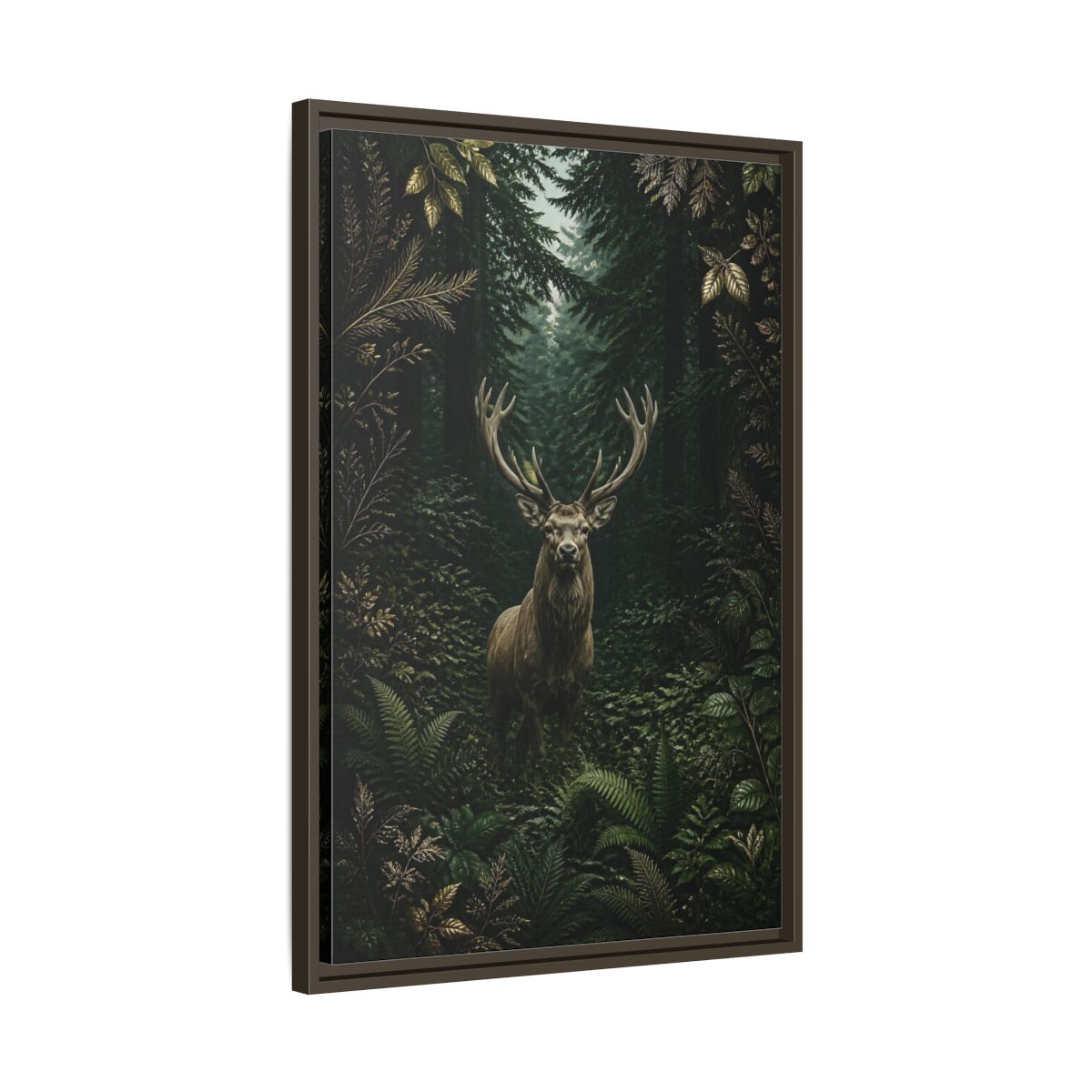 Side Mockup 11. Animals Stag Deep Green Forest Stag shown as stretched canvas wall art