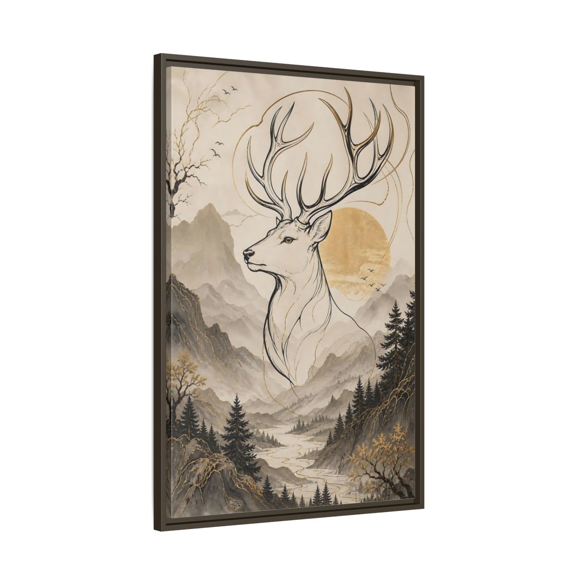 Main Mockup. Animals Stag Golden Stag Mountain shown as stretched canvas wall art