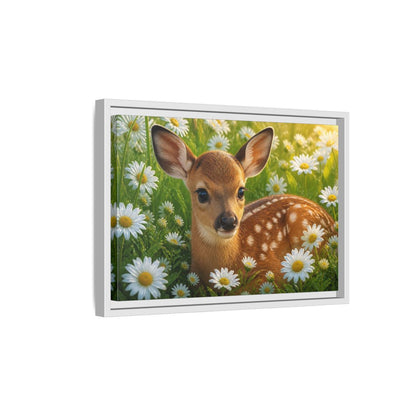 Side Mockup 4. Animals Sunlit Fawn Among Daisies shown as framed canvas print