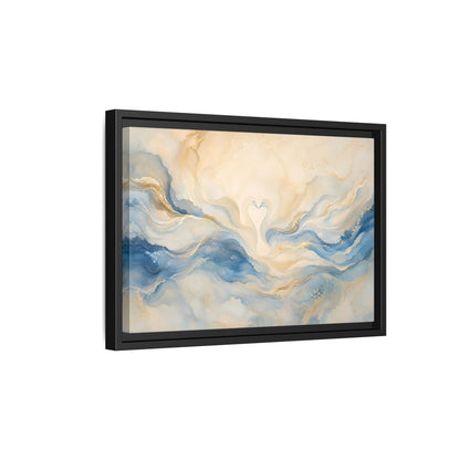 Side Mockup 6. Animals Swans Blue Gold Swans shown as stretched canvas wall art