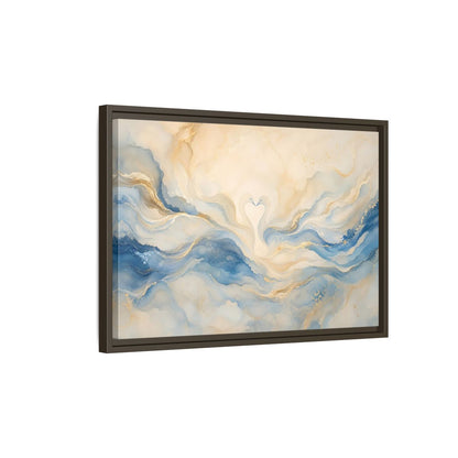 Side Mockup 2. Animals Swans Blue Gold Swans shown as stretched canvas wall art