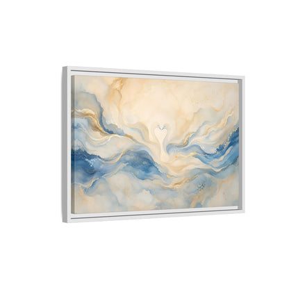 Side Mockup 1. Animals Swans Blue Gold Swans shown as stretched canvas wall art
