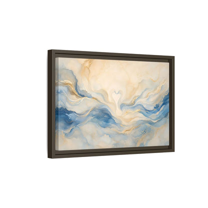 Side Mockup 5. Animals Swans Blue Gold Swans shown as stretched canvas wall art