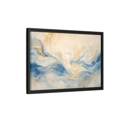 Side Mockup 3. Animals Swans Blue Gold Swans shown as stretched canvas wall art