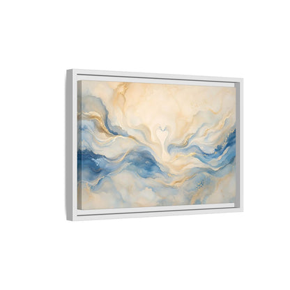 Side Mockup 4. Animals Swans Blue Gold Swans shown as stretched canvas wall art