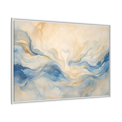 Side Mockup 7. Animals Swans Blue Gold Swans shown as stretched canvas wall art